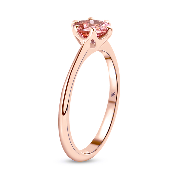 9K Rose Gold Padparadscha Tourmaline Solitaire Ring.