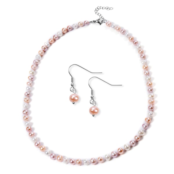 2 Piece Set - Peach and Multi Colour Freshwater Pearl Necklace (Size 20 with 2 inch Extender) and Ho