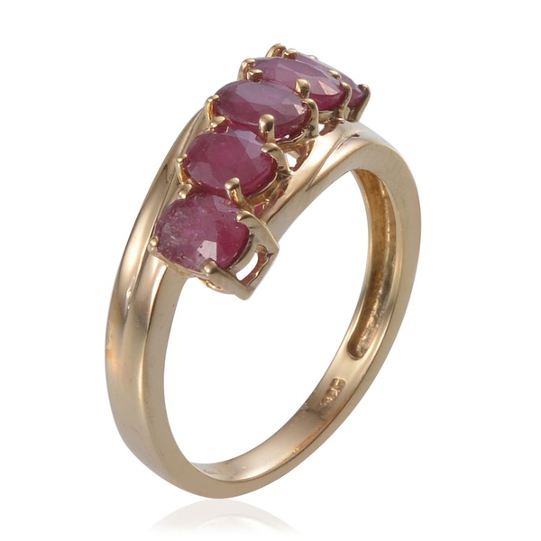 African Ruby (Ovl) 5 Stone Ring in 14K Gold Overlay Sterling Silver 3.000 Ct.