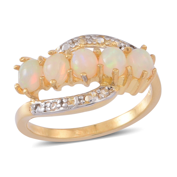 Ethiopian Welo Opal (Ovl) 5 Stone Ring in 14K Gold Overlay Sterling Silver 1.250 Ct.