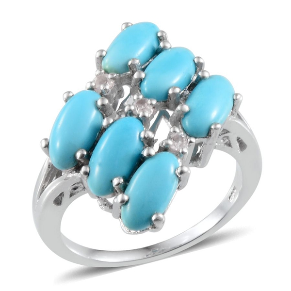 Arizona Sleeping Beauty Turquoise (Ovl), White Topaz Ring in Platinum Overlay Sterling Silver 4.150 