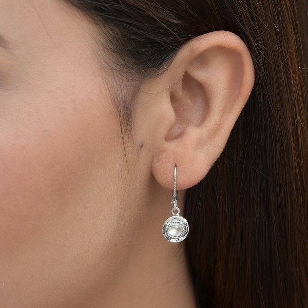 Artisan Crafted Polki Diamond Lever Back Dangle  Earrings in Platinum Overlay Sterling Silver 0.50 Ct.