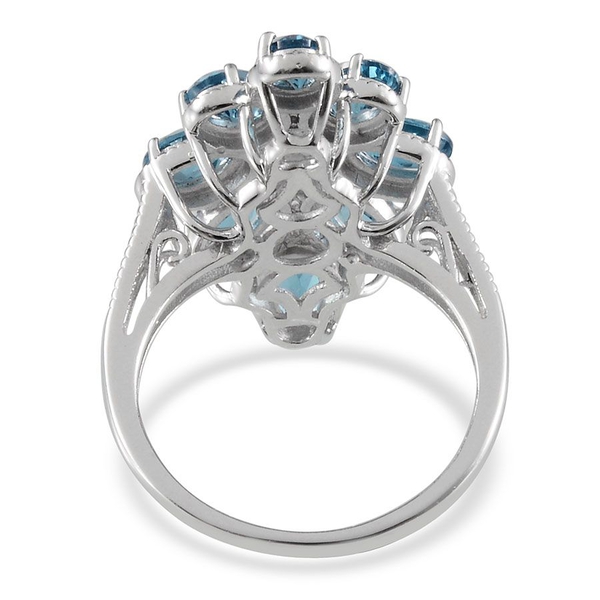 Electric Swiss Blue Topaz (Ovl), White Topaz Ring in Platinum Overlay Sterling Silver 3.650 Ct.