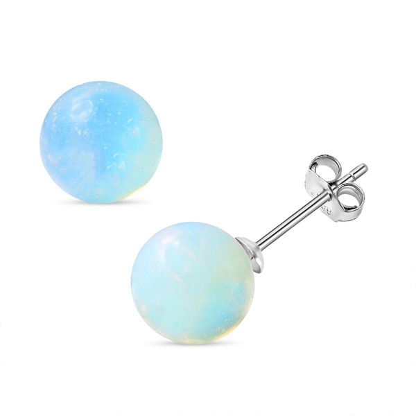 Opalite (Rnd) Stud Earrings (with Push Back) in Rhodium Overlay Sterling Silver 8.00 Ct.
