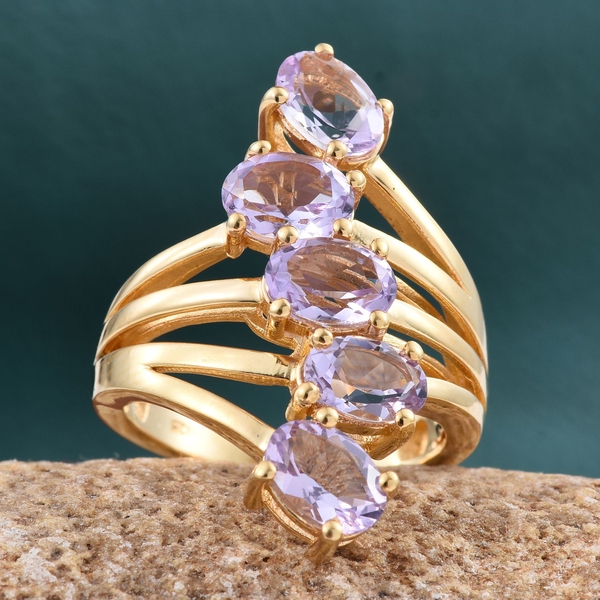 Amethyst (Ovl) 5 Stone Ring in 14K Gold Overlay Sterling Silver 3.250 Ct.