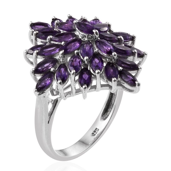 AA Lusaka Amethyst (Mrq) Cluster Ring in Platinum Overlay Sterling Silver 4.500 Ct.