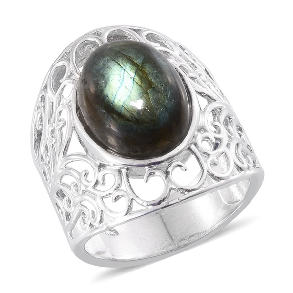 Labradorite (Ovl) Filigree Ring in Platinum Overlay Sterling Silver 8.500 Ct.