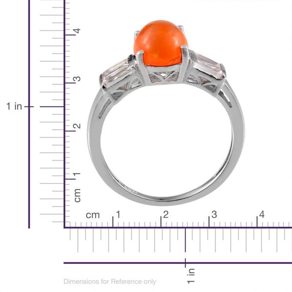 Orange Ethiopian Opal (Ovl 1.15 Ct), White Topaz Ring in Platinum Overlay Sterling Silver 1.750 Ct.