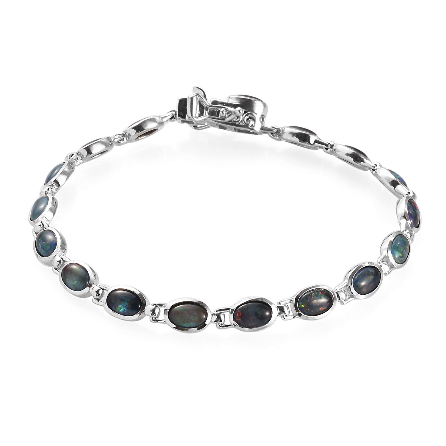 Australian Boulder Opal Bracelet (Size 7) in Platinum Overlay Sterling Silver, Silver wt. 8.25 Gms