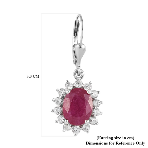 African Ruby (FF) and Natural Cambodian Zircon Earrings (with Lever Back) in Platinum Overlay Sterling Silver 9.250 Ct.