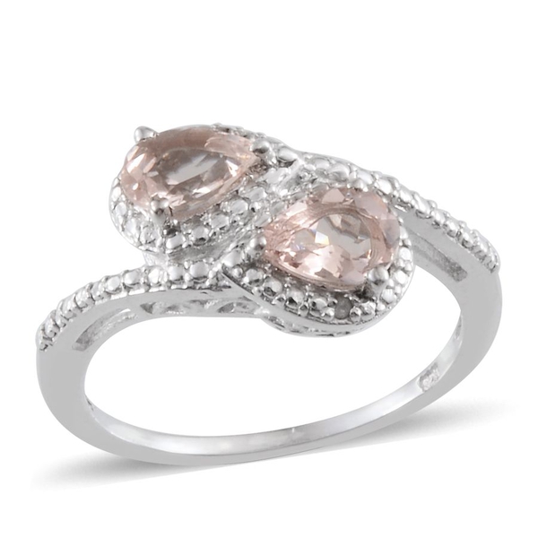 Marropino Morganite (Pear), Diamond Ring in Platinum Overlay Sterling Silver 1.160 Ct.