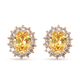 Simulated Yellow Sapphire and Simulated Diamond Halo Stud Earrings (with Push Back) in Rose Gold Ton