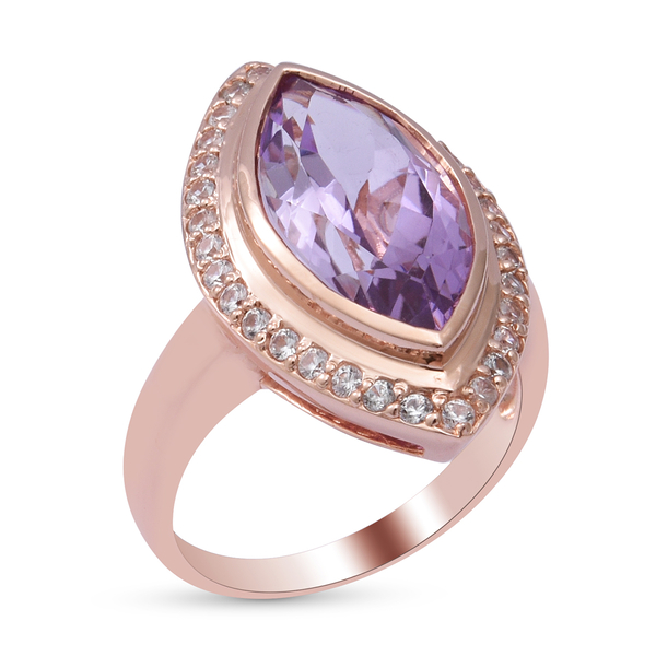 Rose De France Amethyst and Natural Cambodian Zircon Ring in Rose Gold Overlay Sterling Silver 5.64 Ct.