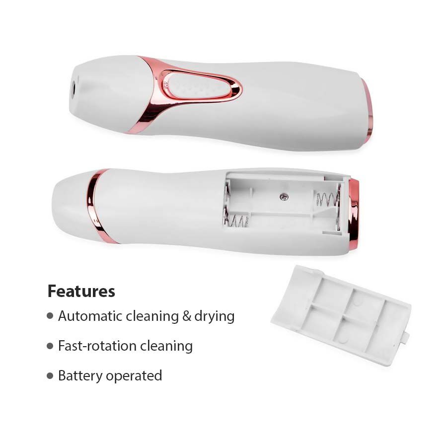 Makeup Brush Cleaner Set Includes 1 Electric Brush Spinner, 1 Bowl, 1 Attachment Spindle and 8 Brush Collars- White