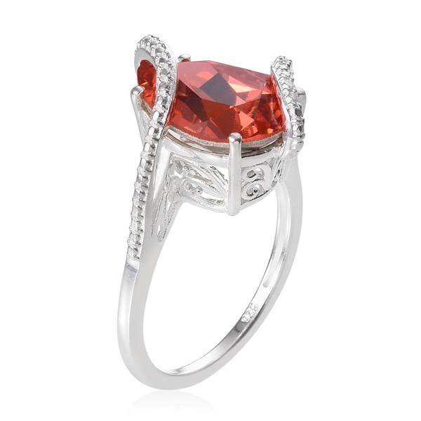 - Padparadscha Colour Crystal (Pear) Solitaire Ring in Sterling Silver 4.750 Ct.