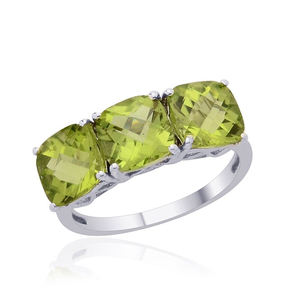 Hebei Peridot (Cush) Trilogy Ring in Platinum Overlay Sterling Silver 4.000 Ct.