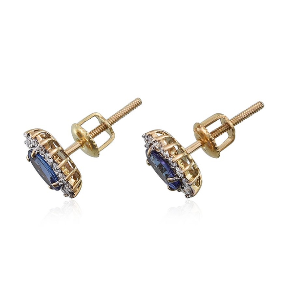 ILIANA 18K Y Gold AAA Tanzanite (Ovl), Diamond Stud Earrings (with Screw Back) 1.250 Ct.