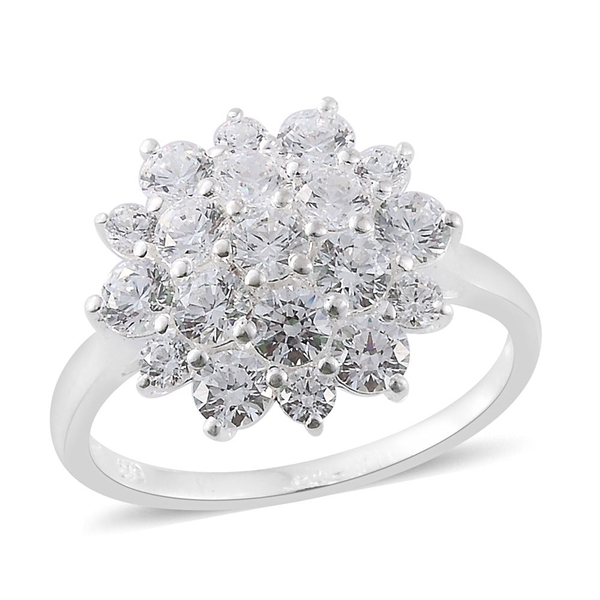 J Francis - Sterling Silver (Rnd) Floral Ring Made with Finest CZ