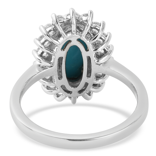 Arizona Sleeping Beauty Turquoise and Natural Cambodian Zircon Ring in Platinum Overlay Sterling Silver 2.59 Ct.