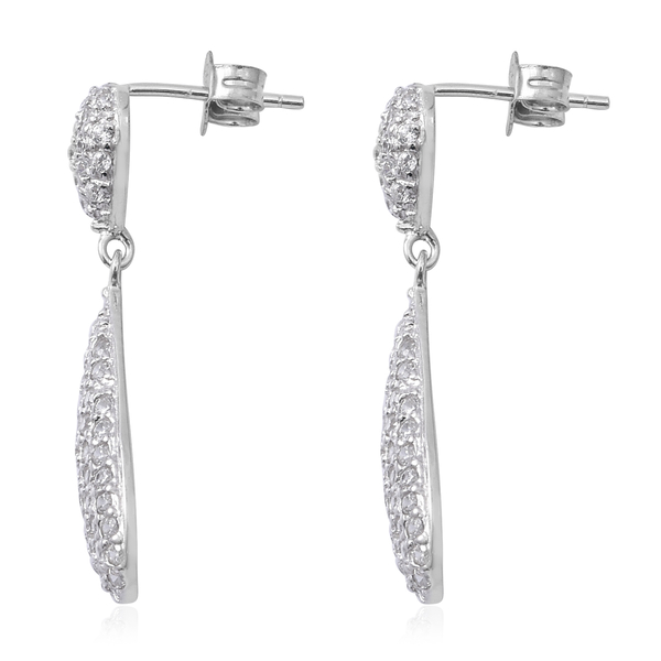 ELANZA Simulated Diamond (Rnd) Drop Dangle Earrings (with Push Back) in Rhodium Overlay Sterling Silver
