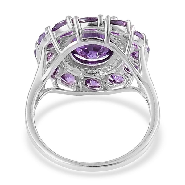 AAA Simulated Amethyst and Simulated White Diamond Ring in Rhodium Plated Sterling Silver