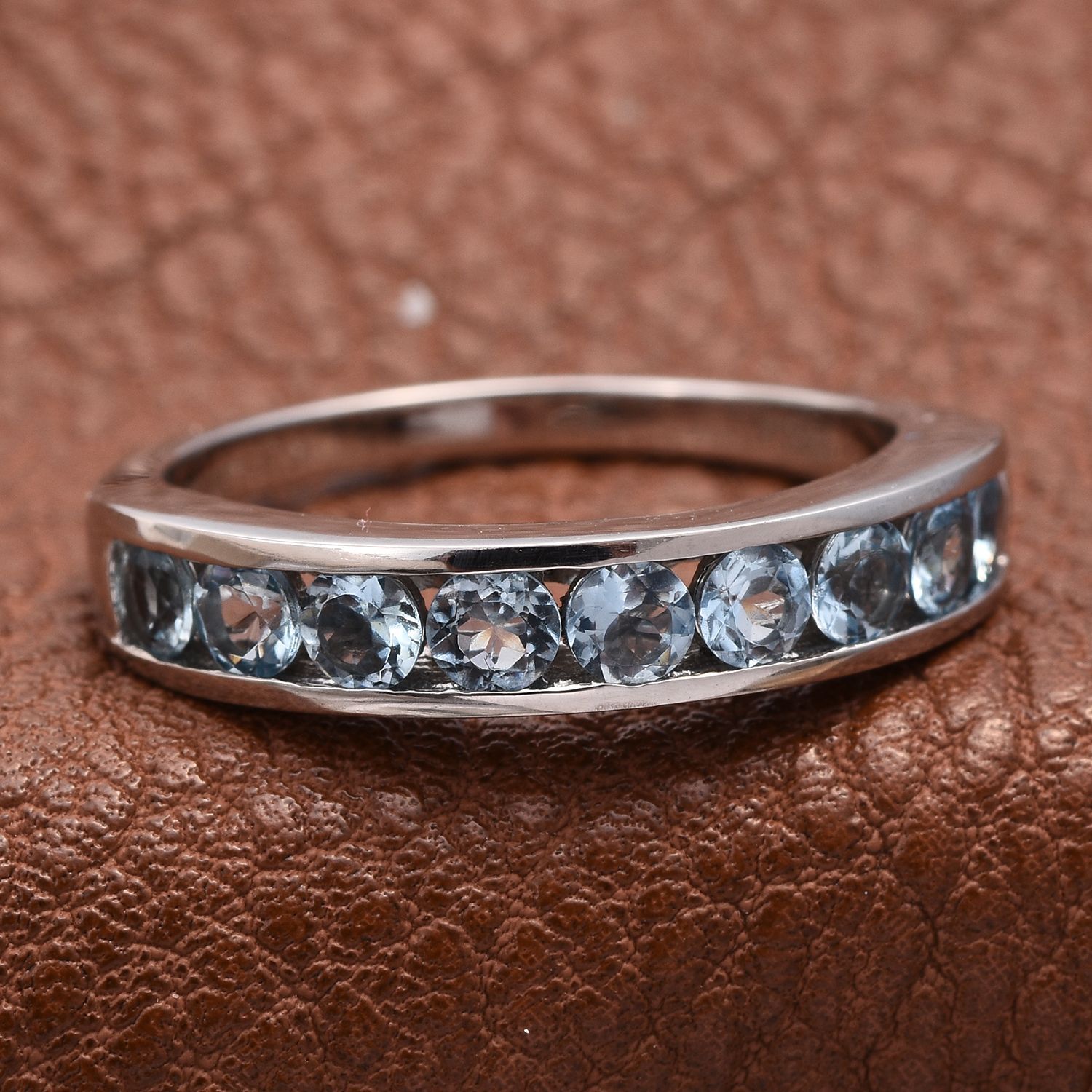 RHAPSODY 950 Platinum 1 Carat Santa Maria Aquamarine Half Eternity Ring.