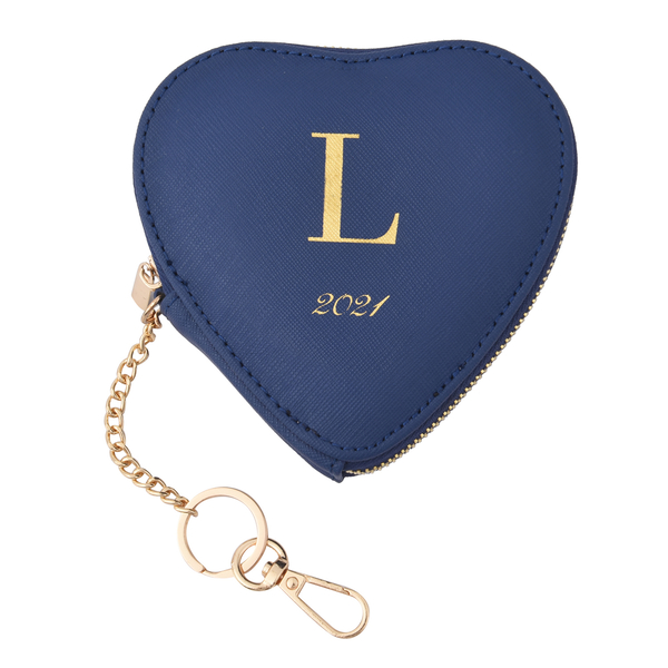 100% Genuine Leather Alphabet L Heart Shape Purse with Engraved Message on Back Side (Size 12x2x12Cm