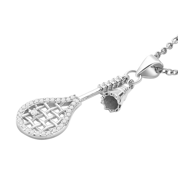 ELANZA Simulated Diamond Pendant with Stainless Steel Chain (Size 20) in Rhodium Overlay Sterling Silver