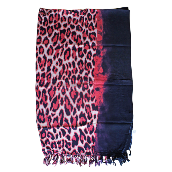 100% Rayon Leopard Pattern Red and Multi Colour Sarong (Size 160x110 Cm)