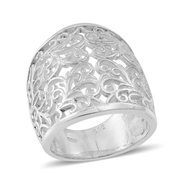 Thai Rhodium Plated Sterling Silver Filigree Ring, Silver wt 7.00 Gms.