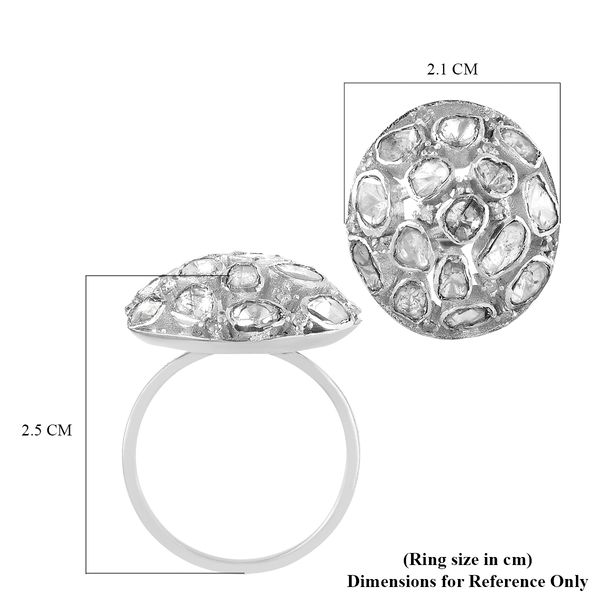 GP- Polki Diamond, Kanchanaburi Blue Sapphire Ring in Platinum Overlay Sterling Silver 1.01 Ct