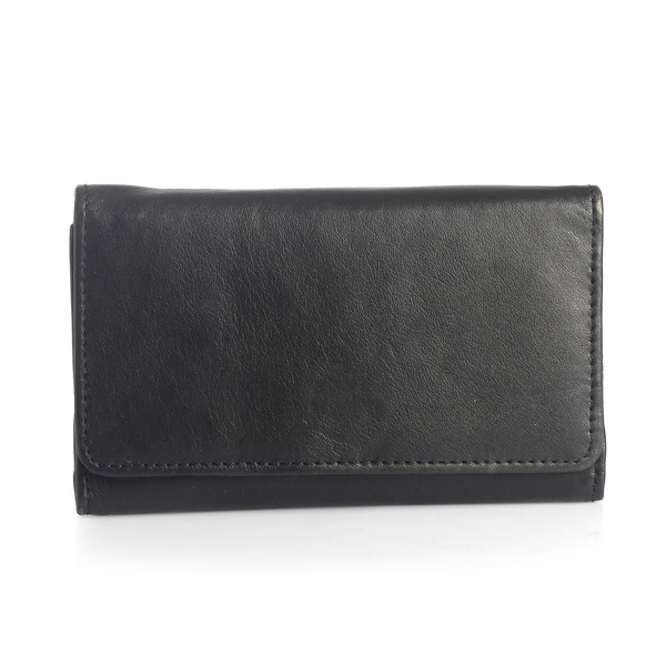 Genuine Leather RFID Blocker Black Colour Ladies Purse(15.5x8.5 Cm)