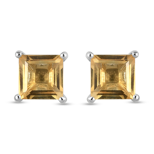 Citrine Stud Earrings (with Push Back) in Platinum Overlay Sterling Silver 1.90 Ct.