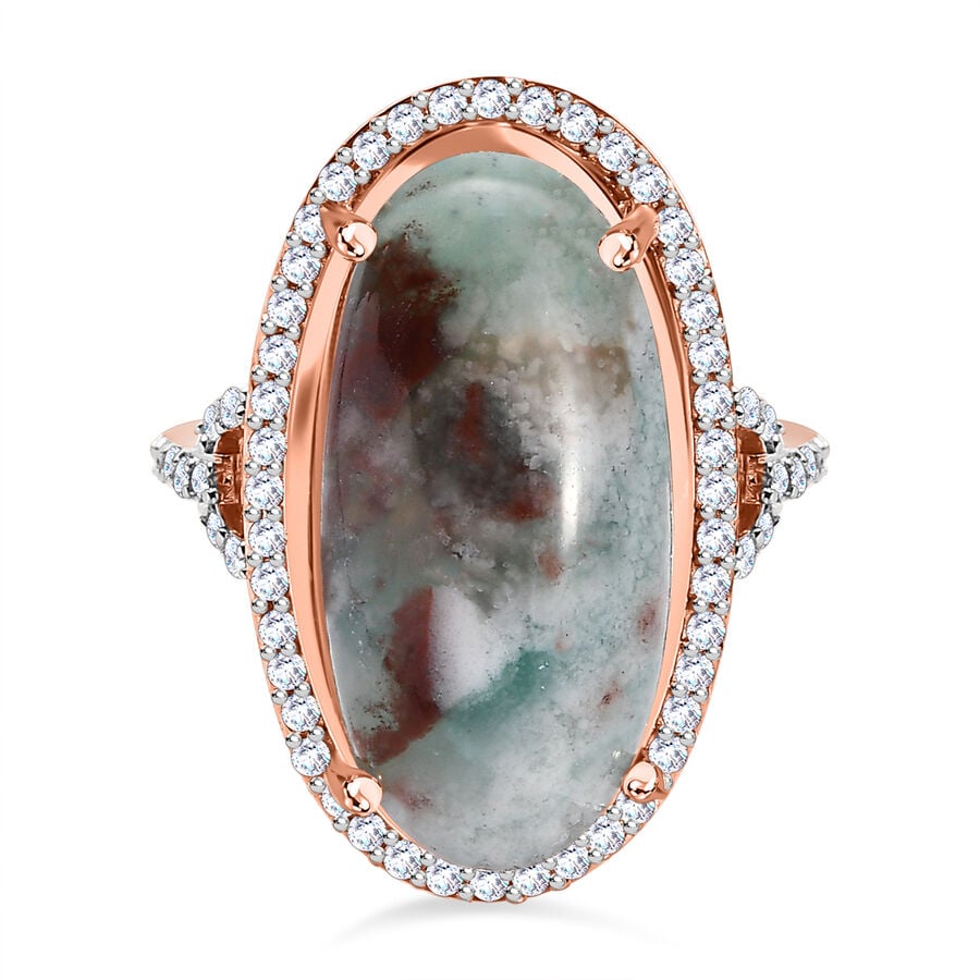 Zimbaprase and Natural Zircon Ring in Rose Gold Vermeil Plated Sterling Silver 13.17 Ct