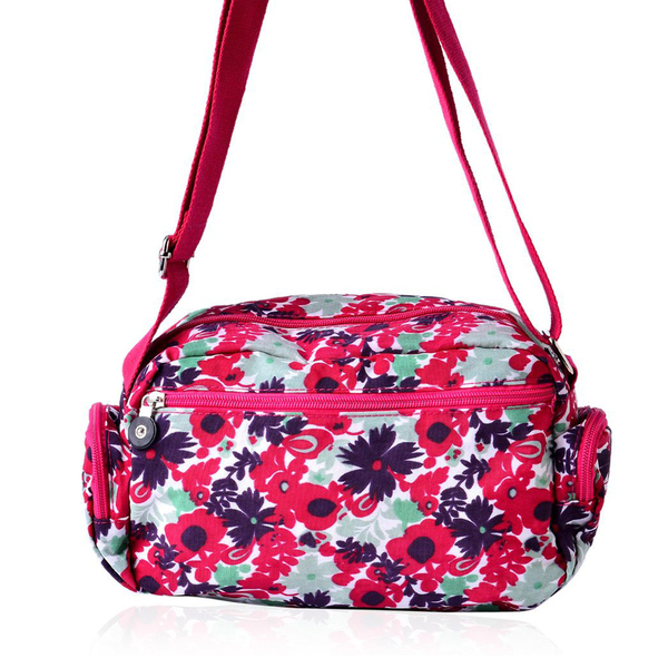 Red, Pink and Multi Colour Floral Pattern Sports Bag with External Zipper Pocket and Adjustable Shoulder Strap (Size 25x18x9 Cm)
