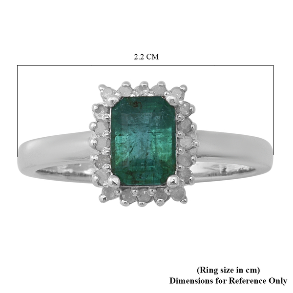 Kagem Zambian Emerald and Diamond Ring in Rhodium Overlay Sterling Silver 1.16 Ct.