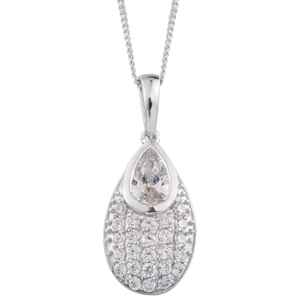 Lustro Stella - Platinum Overlay Sterling Silver (Pear) Pendant With Chain Made with Finest CZ
