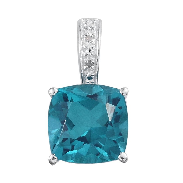 Capri Blue Quartz (Cush 4.75 Ct), Diamond Pendant in Sterling Silver 4.760 Ct.