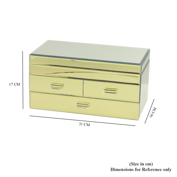 3 Layer Glass Mirrored Jewellery Box with Three Drawer and Velvet Inner Lining (Size 31x17x16cm) - Gold