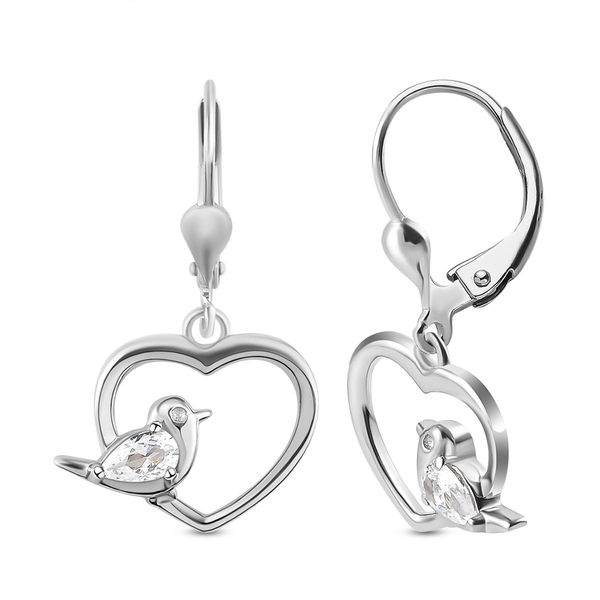 ELANZA Simulated Diamond Heart Dangling Earrings (With Lever Back) in Platinum Overlay Sterling Silver