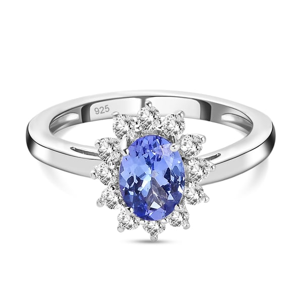 Tanzanite and Natural Cambodian Zircon Ring in Platinum Overlay Sterling Silver 1.02 Ct.