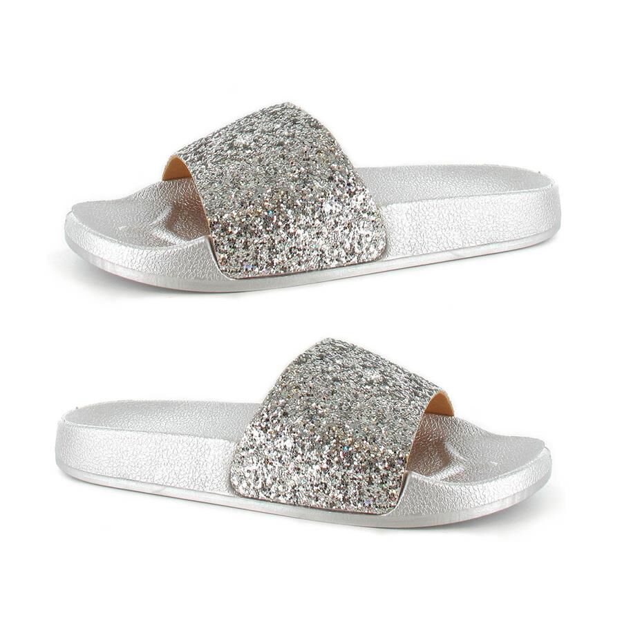 Ella Jasmine Glitter Slider Sandals in Silver Colour - M3607406 - TJC