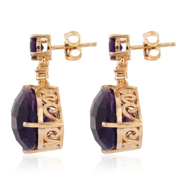 Lusaka Amethyst (Pear), White Topaz Earrings (with Push Back) in 14K Gold Overlay Sterling Silver 18.750 Ct.