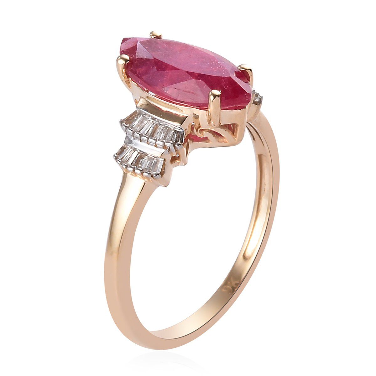 9K Yellow Gold  AA African Ruby (FF),  Diamond Ring  2.60  Ct.