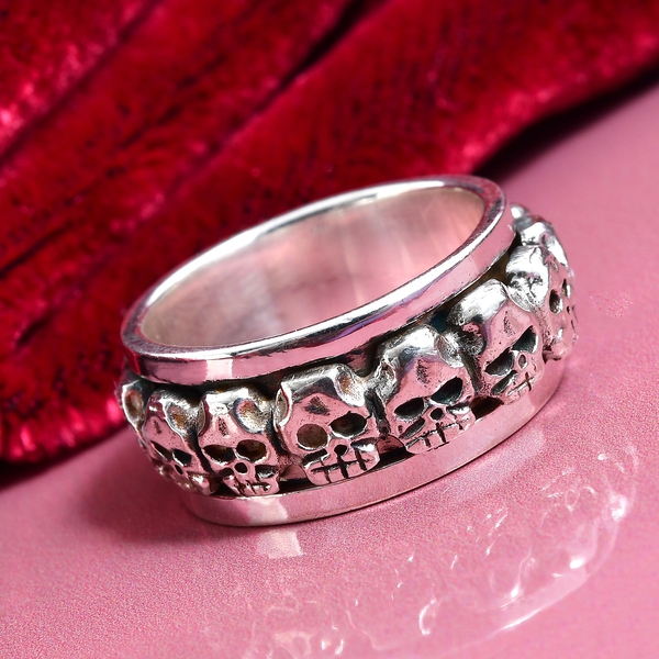 Sterling Silver Skull Band Ring, Silver wt 7.11 Gms