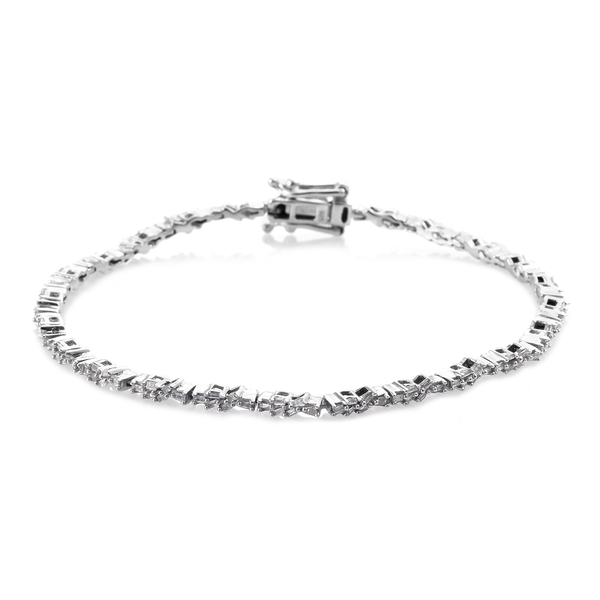 Diamond (Bgt) Bracelet (Size 7.5) in Platinum Overlay Sterling Silver 0.750 Ct. Silver wt 7.59 Gms. 