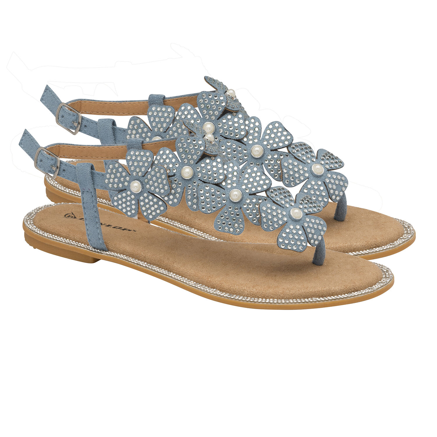 DUNLOP Rae Floral Embellished Sandals - Dusky Blue