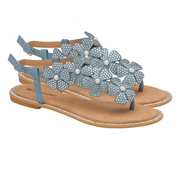 DUNLOP Rae Floral Embellished Sandals (Size 3) - Dusky Blue