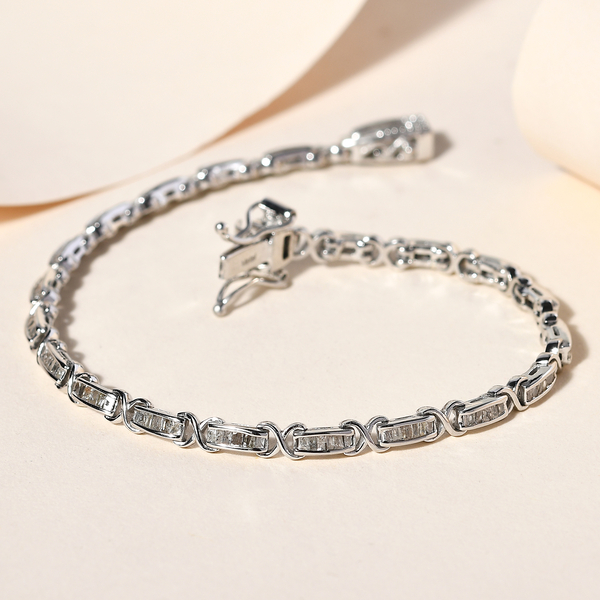 Diamond (G-H) Bracelet (Size - 7.5) in Platinum Overlay Sterling Silver 1.00 Ct.