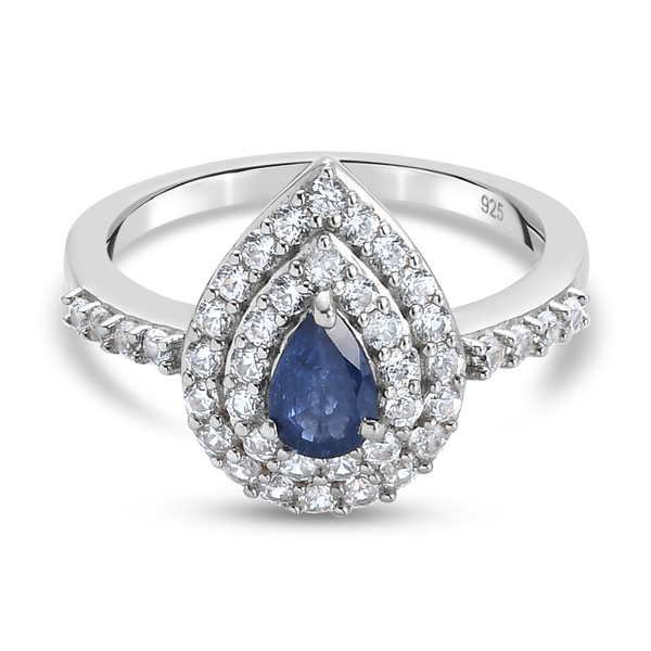 1.68 Carat Blue Sapphire and Cambodian Zircon Halo Ring in Platinum